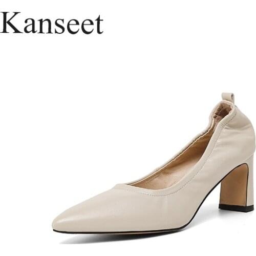 Kanseet New Point Toe Women Pumps Spring Summer Party Dress Wedding Shoes High Heels Soft Genuine Leather Elegant Female Shoes