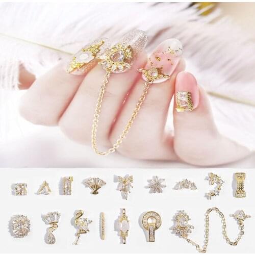 Charm Alloy Shiny Zircon Crystal 3D Nail Art Rhinestone Decorations Gold Luxury Classical Jewelry Manicure Design Accessory