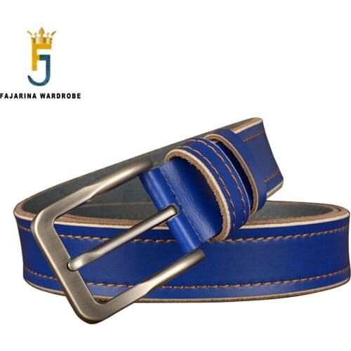 FAJARINA Retro Model Needle Buckle Belt Casual Jean Quality Cow Skin Leather Blue Belt for Men 38mm Apparel Accessories N17FJ856