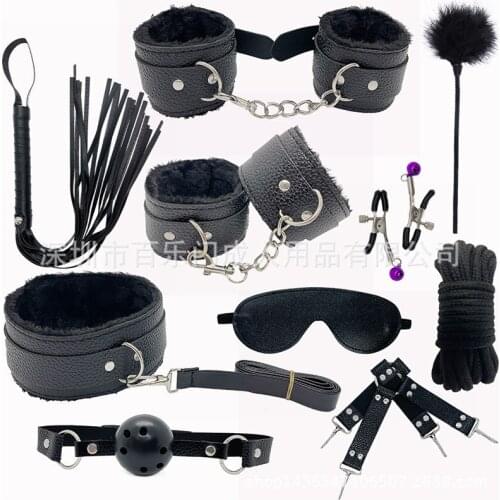 Sexy Leather Plush BDSM Sex Bondage Constraint Handcuffs Whip Nipple Clamps Blindfold Sex Toys For Couples Exotic Accessories