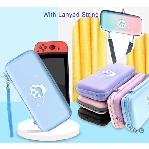 For NS Switch Storage Bag Waterproof Cute Cat Paw Case for Nintendos Switch Lite Console Joycons Protect Game Bag Lanyad String