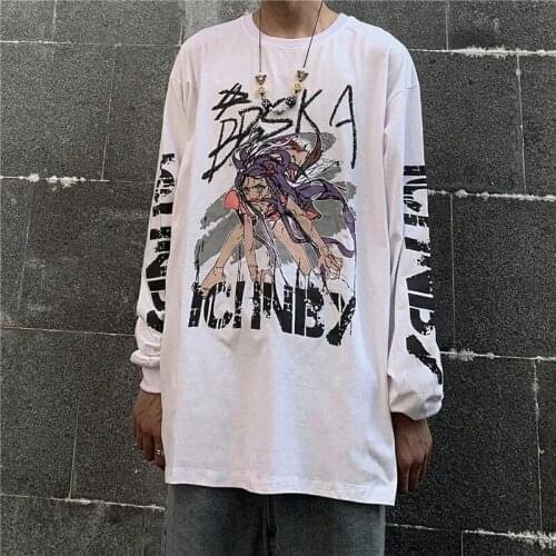 Harajuku Two-dimensional Printing Loose Oversize Long-sleeved T-shirt Men and Women Anime T-shirt Student Tops Graphic T Shirts