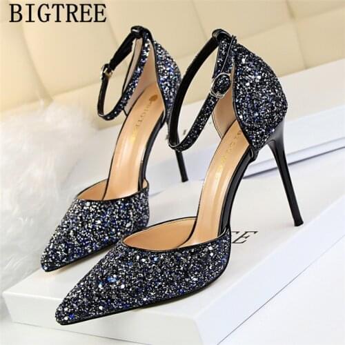 Gold shoes for women ladies high heels women mary jane shoes stiletto big size 43 glitter heels bigtree shoes extreme high heels