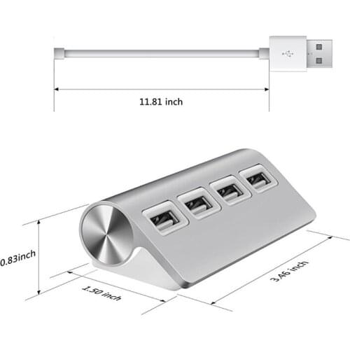 USB HUB, Premium 4 Port Aluminum USB Hub with 11 inch Shielded Cable for iMac, MacBooks, PCs and Laptops