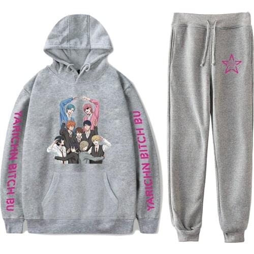 Yarichin B Club Hoodies+Long Pants Pullover Unisex Harajuku Women/Men Suit Two Piece Set Classic Clothes Anime Hip Hop Pullover