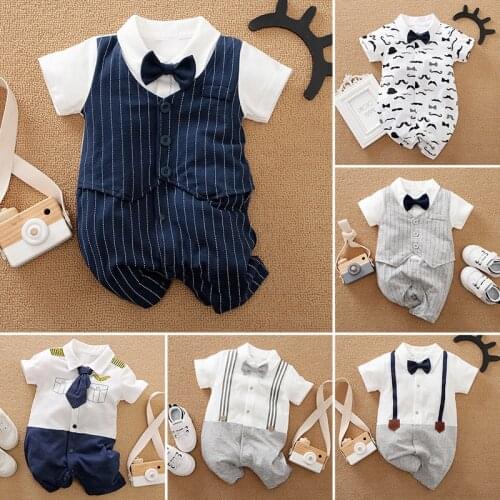 ZAFILLE Summer Clothes For Newborns Gentleman Suit Babys Rompers With Necktie Costume Baby Male Newborns Jumpsuit For Kids