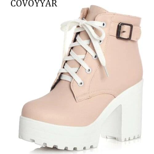 Platform Boots 2021 Fashion Thick Heel Ankle Boots Women High Heels Autumn Winter Pink Woman Shoes Lace Up Size 41 WBS240