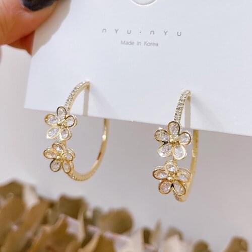 2021 New Arrival 14K Gold Plated Flower Stud Earrings for Women Luxury Zircon C Earrings