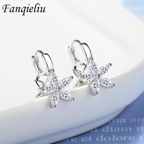 Fanqieliu Plant Flower Crystal Hoop Earring Girl Vintage Jewelry 925 Sterling Silver Hoops For Women Fashion Earrings FQL20398