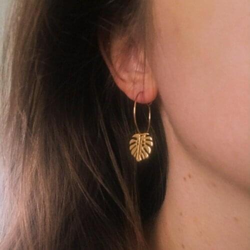 2020 Sweet Trend HOT SUMMER GOLD COLOR PALM TREE LEAF Monstera CHARM HOOP EARRING FOR GIRL WOMAN