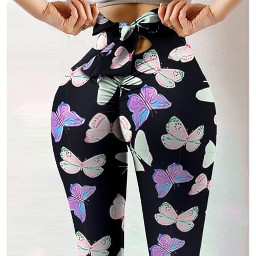 2021 New Sports Leggings Women Printing Lace up High Waist Stretch Strethcy Fitness Leggings Yoga Pants leeging sport femme E2