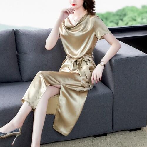 2021 Korea Casual Solid Satin Beach Midi Sundress Summer Vintage 3XL Plus Size Women Maxi Dresses Elegant Bodycon Party Vestidos