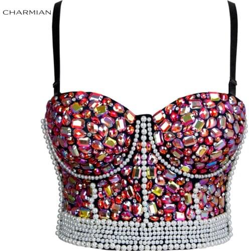 Charmian Womens Sexy Sweets Fancy Studded Gem B Cup Bustier Bra Clubwear Crop Top