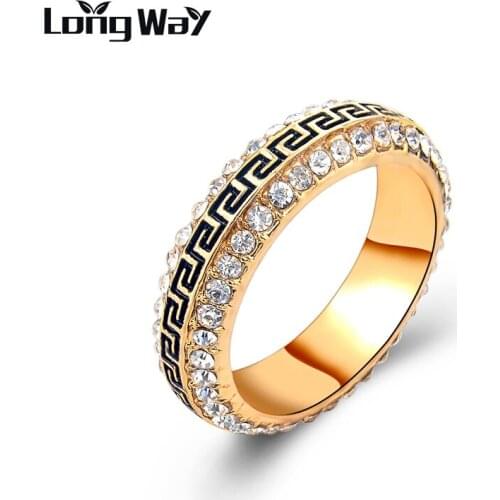LongWay 2017 fashion jewelry womens crystal rings hot sale party,wedding,anniversary rings gold color rings SRI150007