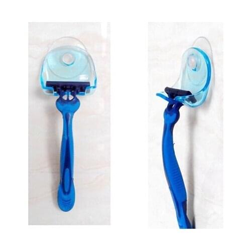 1Pcs New Practical Clear Blue Plastic Super Razor Holder with Suckers Suction Cup Shaver Storage Rack Bathroom Accessories