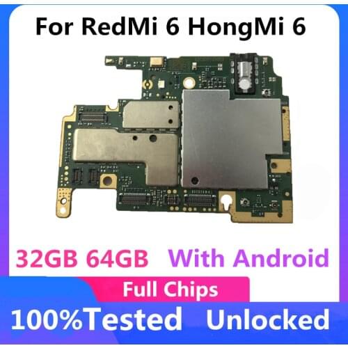 Full Unlocked Original For RedMi 6 HongMi 6 Motherboard 32GB 64GB Logic Boardl Mainboard For RedMi 6 HongMi 6 MB