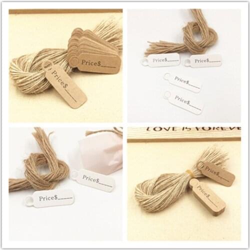 100Pcs Tags +100Pcs Jute Twines Drifting Bottle Wishing Bottles Pattern Kraft Paper Tags Labels For Candy Cookies Tag 4.5x1.5cm