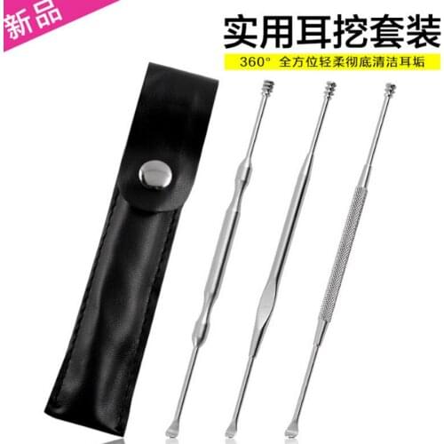 By dhl or ems 200sets 3pcs/Set Stainless Steel Ear Pick Double-ended Earpick Ear Wax Curette Remover Ear Cleaner Earpick new