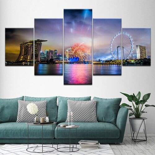 5 Pcs Diy Diamond Painting Cross Stitch Kits Night City View Full Square Round Rhinestones Mosaic Embroidery Wall StickerZP-4182