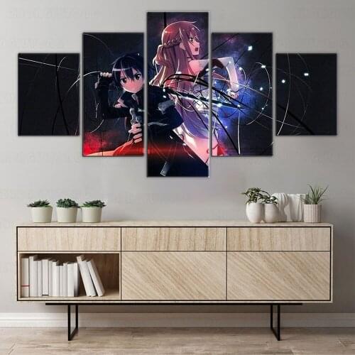 5 Piece Wall Art Canvas Anime Manga Picture Kirito & Asuna Figure Posters Modern Wall Mounted Home Decoration Paintings