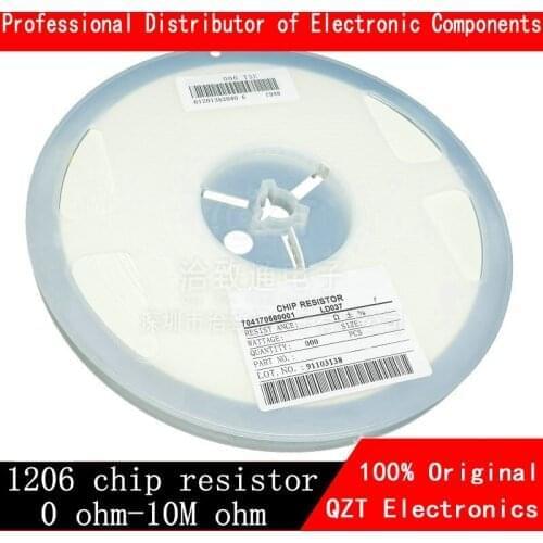 5000PCS 1206 Resistor SMD Accuracy 1% 0 ohm ~ 10M ohm 1K 2.2K 10K 100K 1R 10R 100R 150R 220R 330R 0 1 10 100 150 220 330 ohm