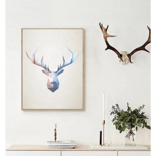 Abstract Deer Head Wall Art Print Pictures , Geometric Polygonal Deer Head Canvas Art Painting Poster Home Modern Decoration