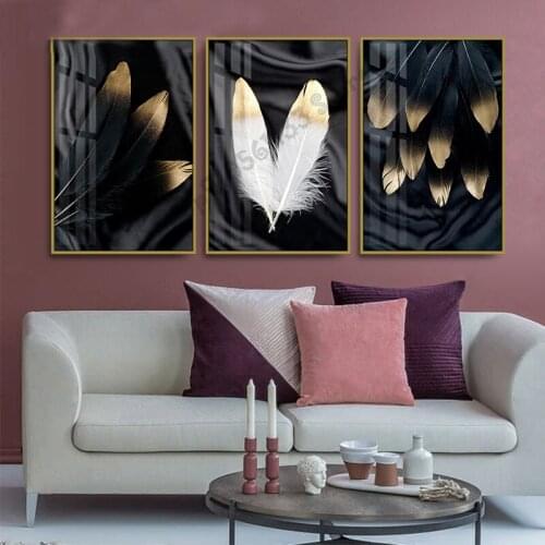 DIY Diamond Painting 3 Panels Abstract Black White Feather 5D Diamonds Embroidery Triptych Painting Rhinestone round DrillGG4960