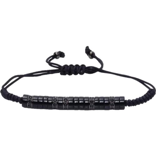 Anil Arjandas Men Macrame Bracelet,Black Gun Plated Micro Pave Black CZ and Black Wood Stopper Braided Bracelet Pulseira for Men