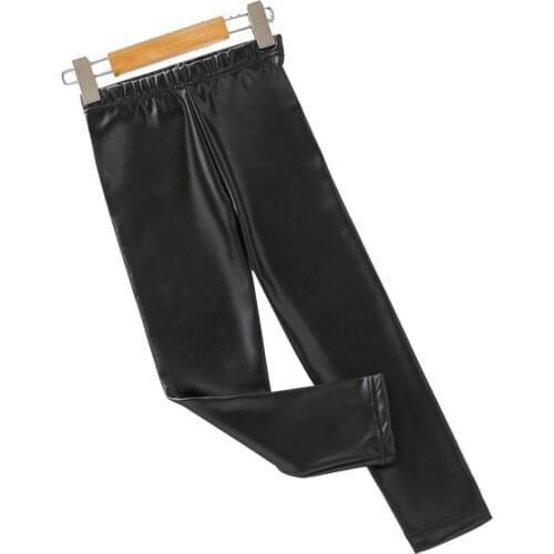 Pants For Girls Solid Color Leather Pants Girls Winter Thick Warm Trousers For Children Casual Kids Clothing