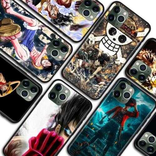 Phone Case for iPhone 11 Pro 7 8 SE 2020 X XR XS MAX 11 Pro Max 12 Pro 6 6s 7 8 Plus Black Soft Cover One Piece Luffy Shell