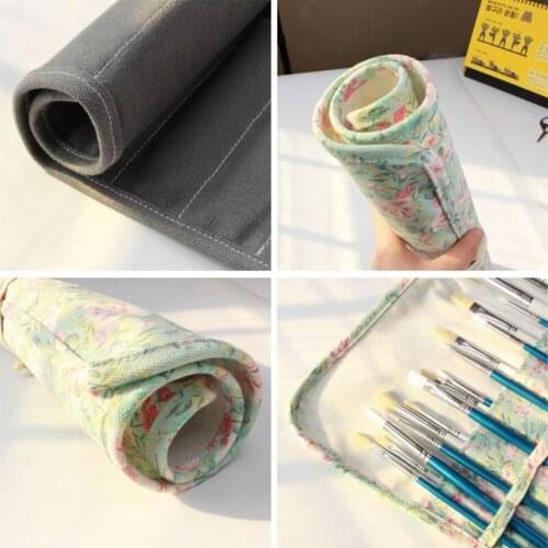 Floral pattern Roll-up Pencil Bag ,20 Holder Case Artist Paint Organizer Pouch