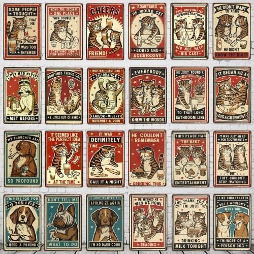 Cat Sign Dog Rules Decorative Signs Tin Plaque Metal Vintage Wall Bar Home Art Pet Shop Craft Decor 30X20CM DU-7090A