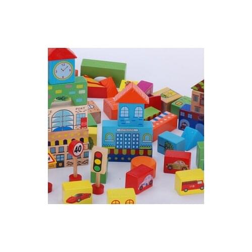 Children Educational Toys City Model building blocks educational wooden toys 70 pieces