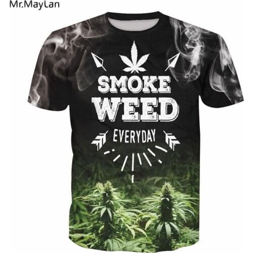 Smoke Weed Green Plant Leaf Print T-shirt Cool Tshirt Casual Street wear t shirt Men Women Tees Short Sleeve Crewneck Tops