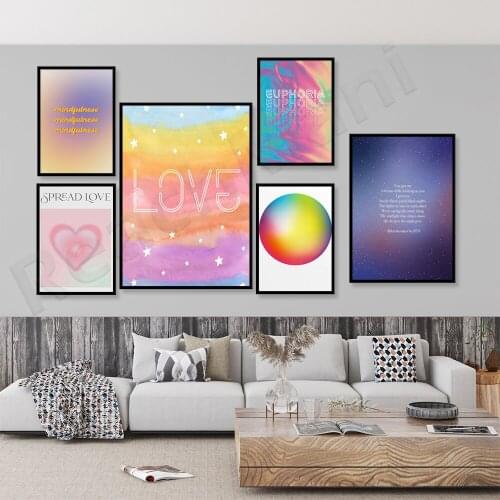 Gradient wall art, mindful retro typesetting printing, neon printing gradient rainbow poster, retro quote wall art soft gradient