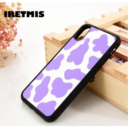 Iretmis 5 5S SE 6 6S TPU Silicone Rubber Phone Case Cover for iPhone 7 8 Plus X Xs 11 12 MINI Pro Max XR Purple Cow Print