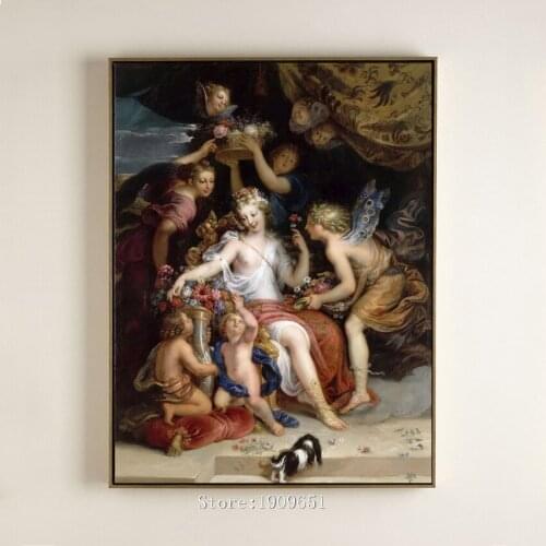 Classical court figures flower angels dog canvas printings oil painting printed on cotton no frame wall art decoration picture