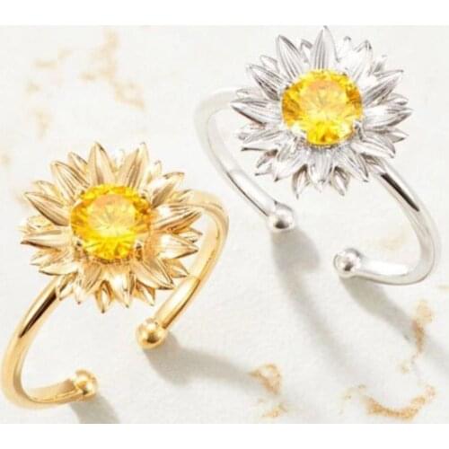 Beautiful Daisy Sunflower Zircon Ring Sweet Style Flower Ring Opening Ring Anniversary Gift Female Jewelry