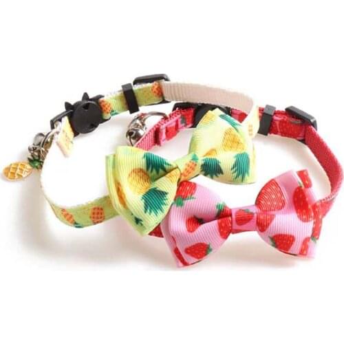 Cute Cat Collar Fruit Print Pendant Safety Buckle Kitten Soft Pet Necklace Adjustable Puppy Bow Tie Products Dog Collar