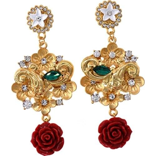 Fashion Baroque Retro Earring Jewelry Temperament Simple Retro Flowers Long Drop Ear Line Earrings For Women Statement