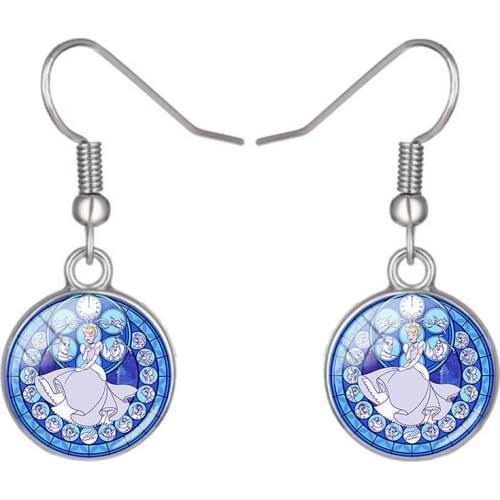 Disney Retro Princess Pendant Earrings Fashion Temperament Glass Convex Spherical Pendant Glass Earrings Jewelry Gift Jewelry