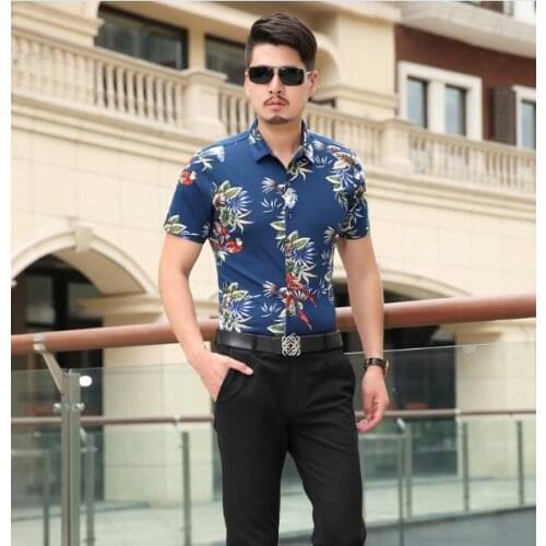 New Arrival Summer Fashion Floral Printing Cotton Clothes Short Sleeve Elegant Printing Mens Shirt