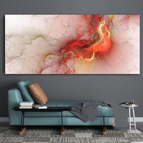 WANG ART Nordic Poster Orange Landscape Oil Painting Red Abstract Wall Art Painting Canvas Picture Wall Art Living Room Home