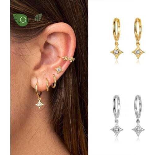 925 Silver Ear Buckle Jewelry Earrings Women Popular New Pendant Four-Pointed Star Diamond Gentle Hoop Earring Wedding Jewelry