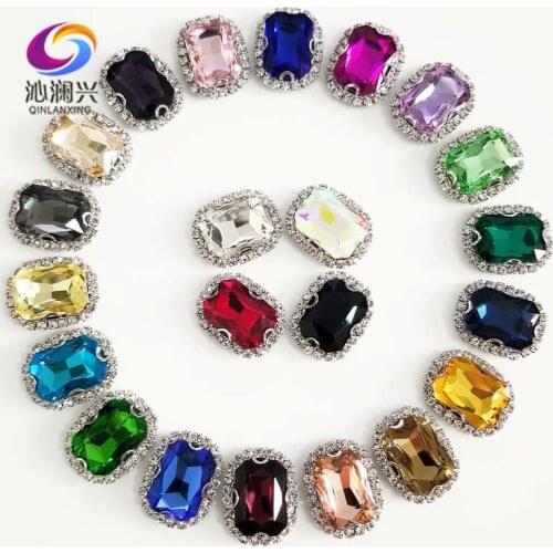 Mix color Rectangle 3D Anti scratch top glass crystal buckle,Silver bottom Sew on stones,DIY/Clothing/wedding decoration
