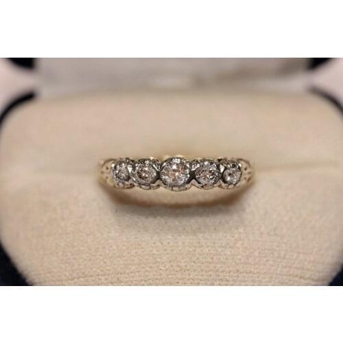 ANTIQUE ORIGINAL 14K GOLD VICTORIAN TIME NATURAL DIAMOND DECORATED PRETTY RING