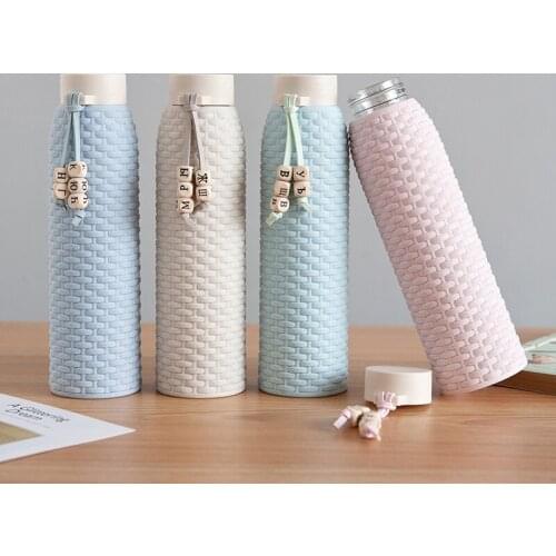 Creative Imitation Rattan Glass Water Bottles With Straw Cute Portable Drinking Bottle For Water Gift Box