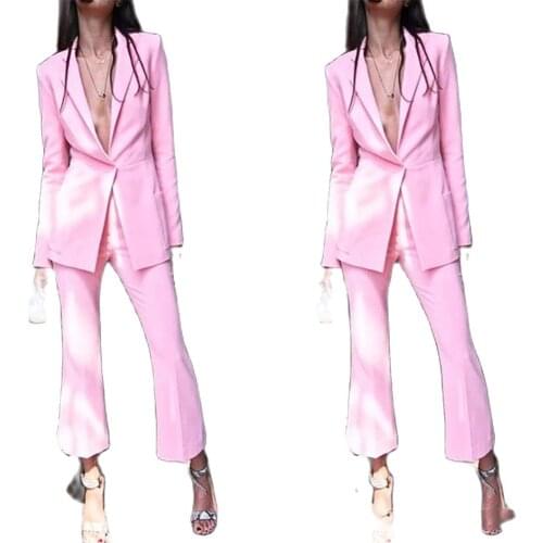 VEIAI Light Pink 2021 Mother Of The Bride Pant Suits Women Business Suits Formal Outfit For Weddings Tuxedo Blazer (Jacket+Pants
