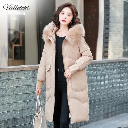 Vielleicht Fur Collar Long Hooded Parkas 2021 New Winter Jacket Women Big Pocket Loose Cotton Padded Winter Coat Women Clothing