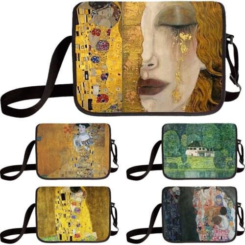 Vintage Painting Kiss / Water Lily Crossbody Bag Adjustable Length Shoulder Bags Monet / Gustav Klimt Teen School Bag For Travel